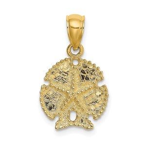 14k Yellow Gold Starfish on Sand Dollar Necklace Charm Pendant
